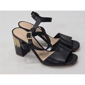 MERCANTI FIORENTINI Made In Brazil Black Leather Block Heel Ankle Strap Sandal 8